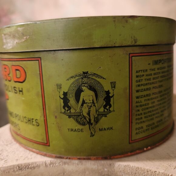 Wizard Triangle Polish Mop Tin Antique Gorgeous Advertising Wizard Products TM - Picture 3 of 13